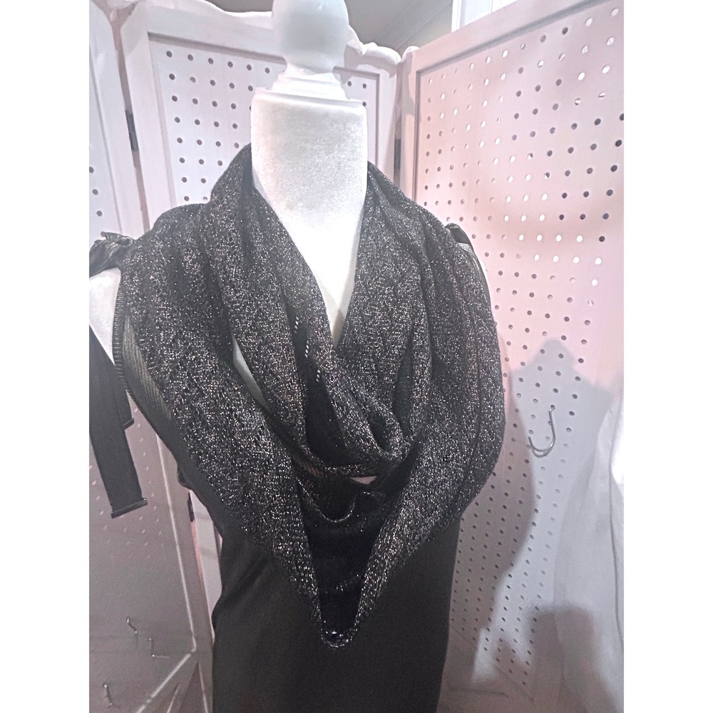 Sparkle Knit Infinity Scarf Metallic Black Gold Glam Evening Accessory